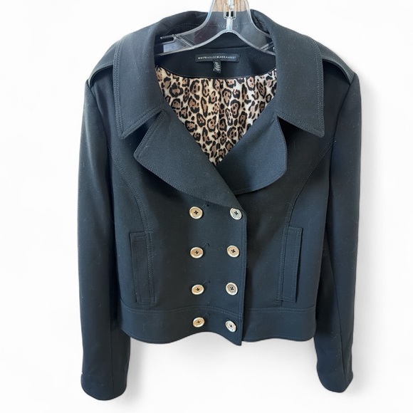 WHBM Double Breasted Cropped Blazer Moto Jacket Black Size XL - Picture 2 of 9